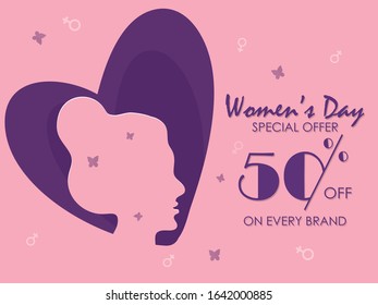 Women's Day Promotional Sale Banner Design with Lady silhouette.