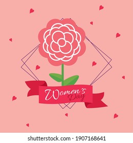 Womens day in ribbon with flower design of Woman empowerment theme Vector illustration