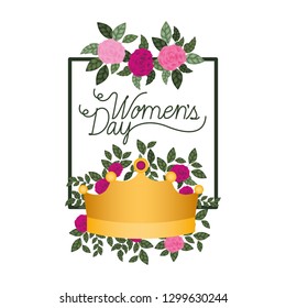 women's day with roses frame isolated icon