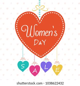 Women's Day Sale - banner with hand drawn hearts. Vector.