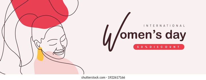 Women's Day sale banner. International women's Day greeting card template. Postcard on March 8.