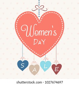 Women's Day Sale - beautiful banner with hearts. Vector.