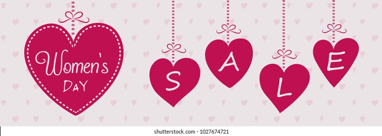 Women's Day Sale - beautiful banner with hearts. Vector.