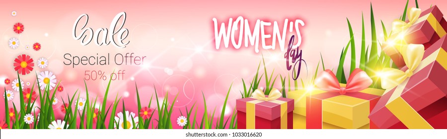 Womens Day Sale Discount Card Special Offer And Promotion Template Poster Design Vector Illustration