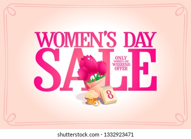 Women's day sale poster concept, holiday weekend offer banner