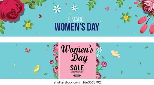 Women's day sale poster for Mother's day holiday shop seasonal discount offer.