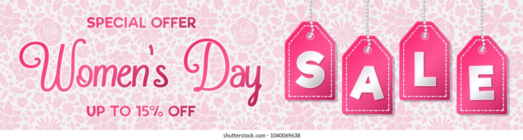 Women's Day Sale - shiny banner. Vector.