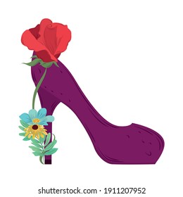 womens day shoe heels with decoration flowers vector illustration