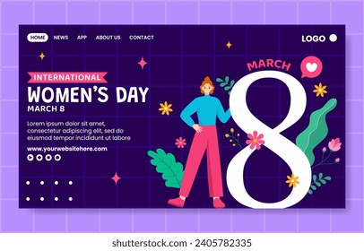 Women's Day Social Media Landing Page Cartoon Hand Drawn Templates Background Illustration