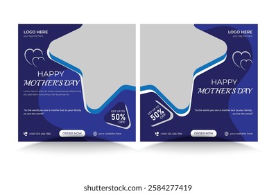 Women's day social media post template, white blue color template