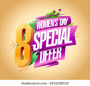 Women's day special offer web banner mockup, 8 march offer sale poster