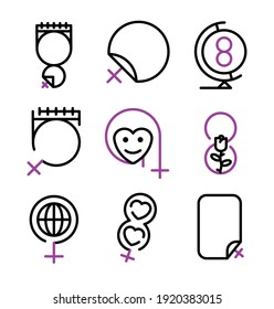 Women's day thin line icon set. 8 March day logo-web icon. International women's holiday symbols collection, vector illustrations, logo illustrations.