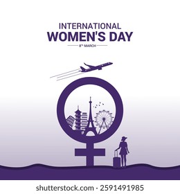 Women's Day Tour Travel Vacation Freedom Trip Adventure Airlines Tourism creative concept design editable vector illustration.