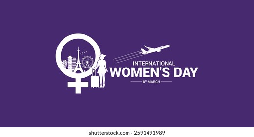 Women's Day Tour Travel Vacation Freedom Trip Adventure Airlines Tourism creative concept design editable vector illustration.