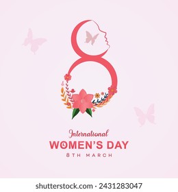 Women's day typographic | 8 march, Multi-ethnic group of beautiful women. 8th, March, International, women's day poster, post,