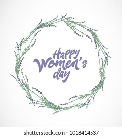 Women's Day Typographical Design Element with Lavender Wreath for Greeting Cards