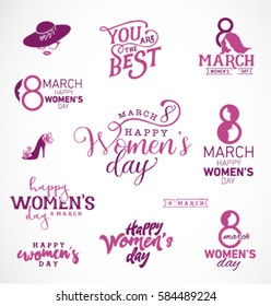 Women's Day Typographical Design Elements for Greeting Cards