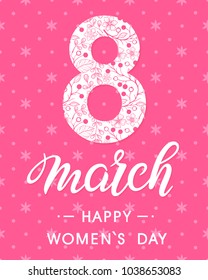 Women`s Day typography.Seasons greetings card perfect for prints,flyers,posters,promotions,special offers,sale banners,holiday invitations and more.Vector 8 march card.