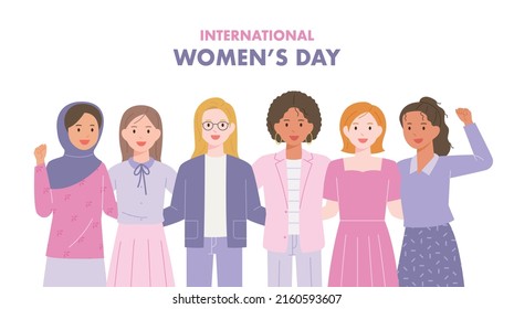 women's Day. Various women gather to support each other. flat design style vector illustration.