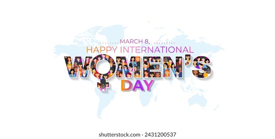 Womens day Vector banner concept. March 8, Happy international women's day typography.