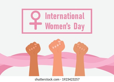 Concepto vectorial del día de la mujer: Mano de personas con texto del Día Internacional de la Mujer 