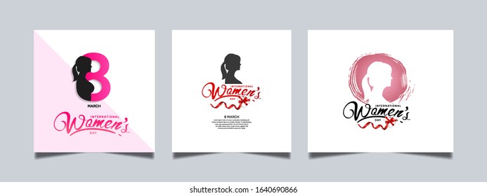womens day vector design set with beautiful woman silhouette and brush for celebration, event moment, greeting, invitation card