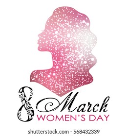 Women's Day. Vector Greeting Card with Woman Silhouette. The 8th of March