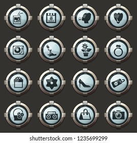Womens Day vector icons in the stylish round buttons for mobile applications and web