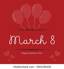 Women's day vector illustration with custom text and ballons. Happy international women's day on march 8 design.