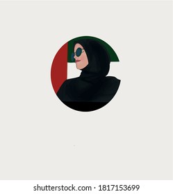 Ilustración vectorial del Día de la Mujer de los EAU ￼ bandera de los EAU en fondo blanco