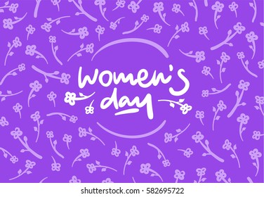 Womens day vector lettering logo postcard with flowers