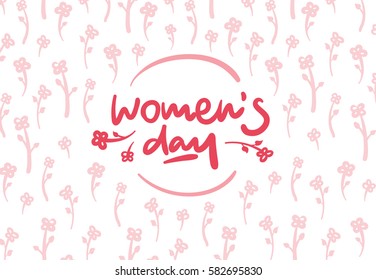 Womens day vector lettering logo postcard with flowers