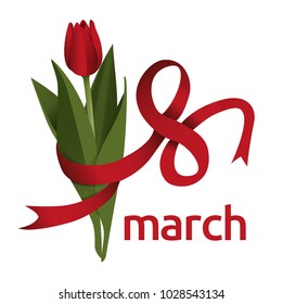 Womens day vector logo. 8 march greeting card concept. Vector illustration isolated on white background. Poster with text.