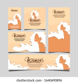 womens day vector set design with soft brown color and beautiful woman silhouette for celebration, event moment, greeting, invitation card