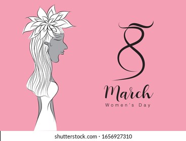 La plantilla vectorial del día de la mujer puede ser usada con póster, volante, banner, postal, tarjeta de felicitación, folletos. 8 de marzo, día de la madre, hermosas ilustraciones vectoriales de mujeres, modelo, moda y estilo