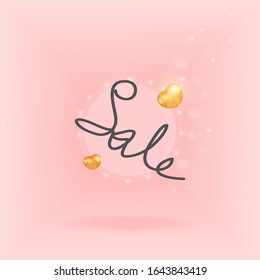 Women's Day vertical banner. SALE lettering. 3D hearts with floral print