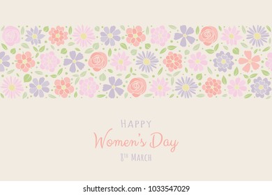 Women's Day - vintage card with hand drawn flowers. Vector.