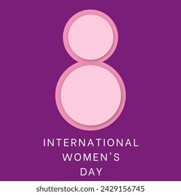 Women's day violet background with text. March 8 international holiday. Greeting card with number and date. Vector illustration.
