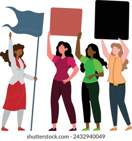 women's day, women empowerment illustration, protesting women holding play cards Illustration, International Women's Day
