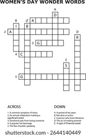 Womens Day Wonder Words Crossword Puzzle Grid Letters Clues vector
