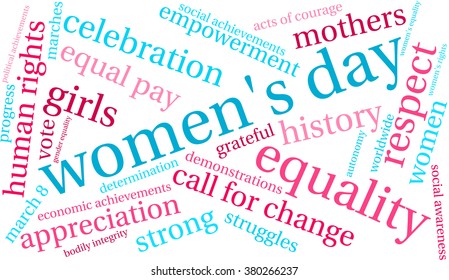 Women's Day word cloud on a white background. 