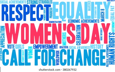 Women's Day word cloud on a white background. 