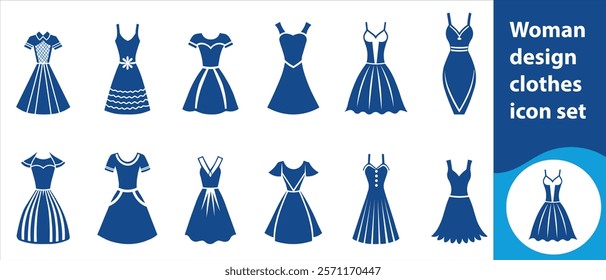 Women's design clothing icon set, fashion, illustration, clothing, set, design, icon, clothing, silhouette, collection, woman, skirt, dress, female, clothes, style, jacket and more.