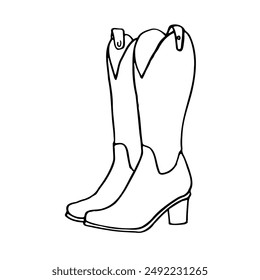 women's doodle heel cowboy boots. hand drawn drawing