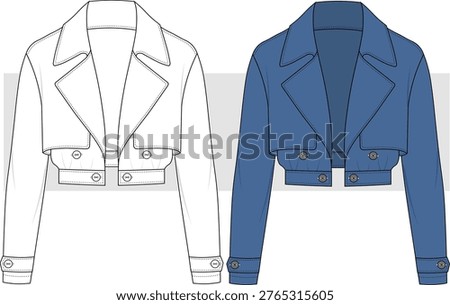 Women's double breasted trench coat, Jacket technical drawing, flat sketch, fashion illustration, vector. CAD mock-up.