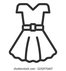 Women's dress with a belt - icon, illustration on white background, outline style