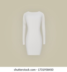 Women's dress mockup. Realistic vector illustration. Fully editable handmade mesh. Short dress with long sleeves.