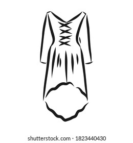 women's dresses. Hand drawn vector illustration. Black outline drawing isolated on white background women's dress, vector sketch illustration