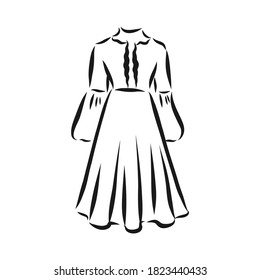 vestidos de mujeres. Ilustración vectorial dibujada a mano. Dibujo del contorno negro aislado en el fondo blanco vestido de mujer, ilustración del bosquejo vectorial