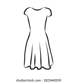 women's dresses. Hand drawn vector illustration. Black outline drawing isolated on white background women's dress, vector sketch illustration
